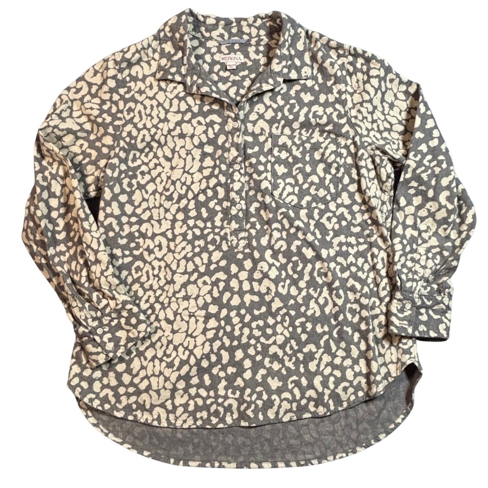 Merona Womens Animal Print Button Up Long Sleeve Shirt Top XXL